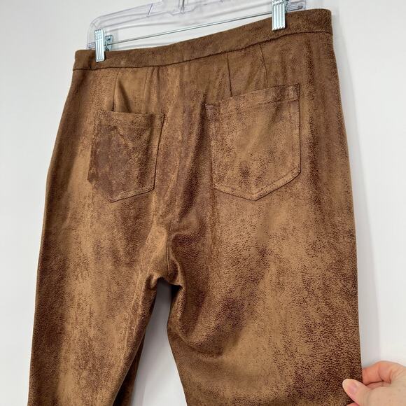 Nanette Lepore Faux Suede Leather Pant Womens 12 Mocha Brown Distressed Stretch - Picture 6 of 12